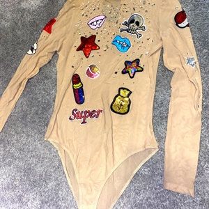 Sequined and patchwork bodysuit